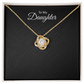 Love Knot pendant necklace for daughter — cubic zirconia close-up