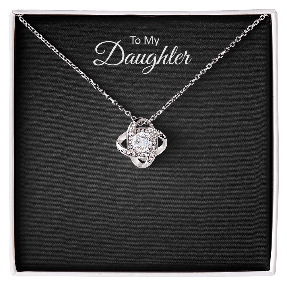 To My Daughter Love Knot necklace with heartfelt message card in gift box