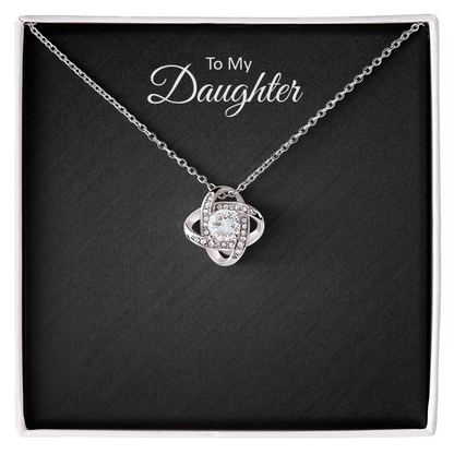 To My Daughter Love Knot necklace with heartfelt message card in gift box