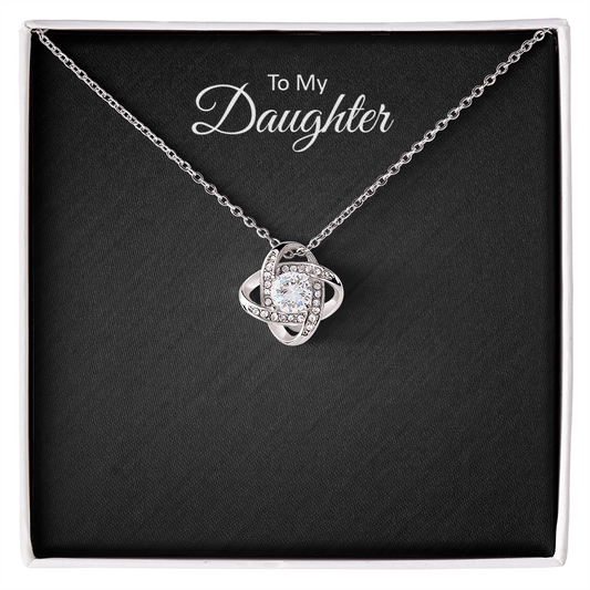 To My Daughter Love Knot necklace with heartfelt message card in gift box
