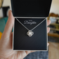 To My Daughter Love Knot necklace gift with message card — detail view