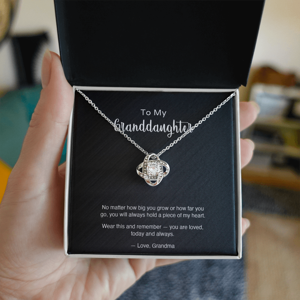 To My Granddaughter — "Always in My Heart" Love Knot Necklace