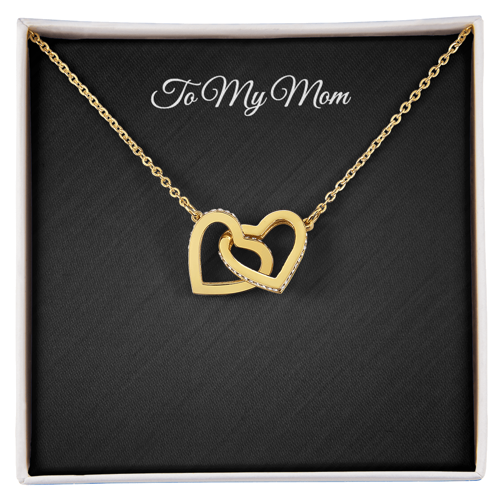 To My Mom Interlocking Hearts necklace gift with message card — detail view