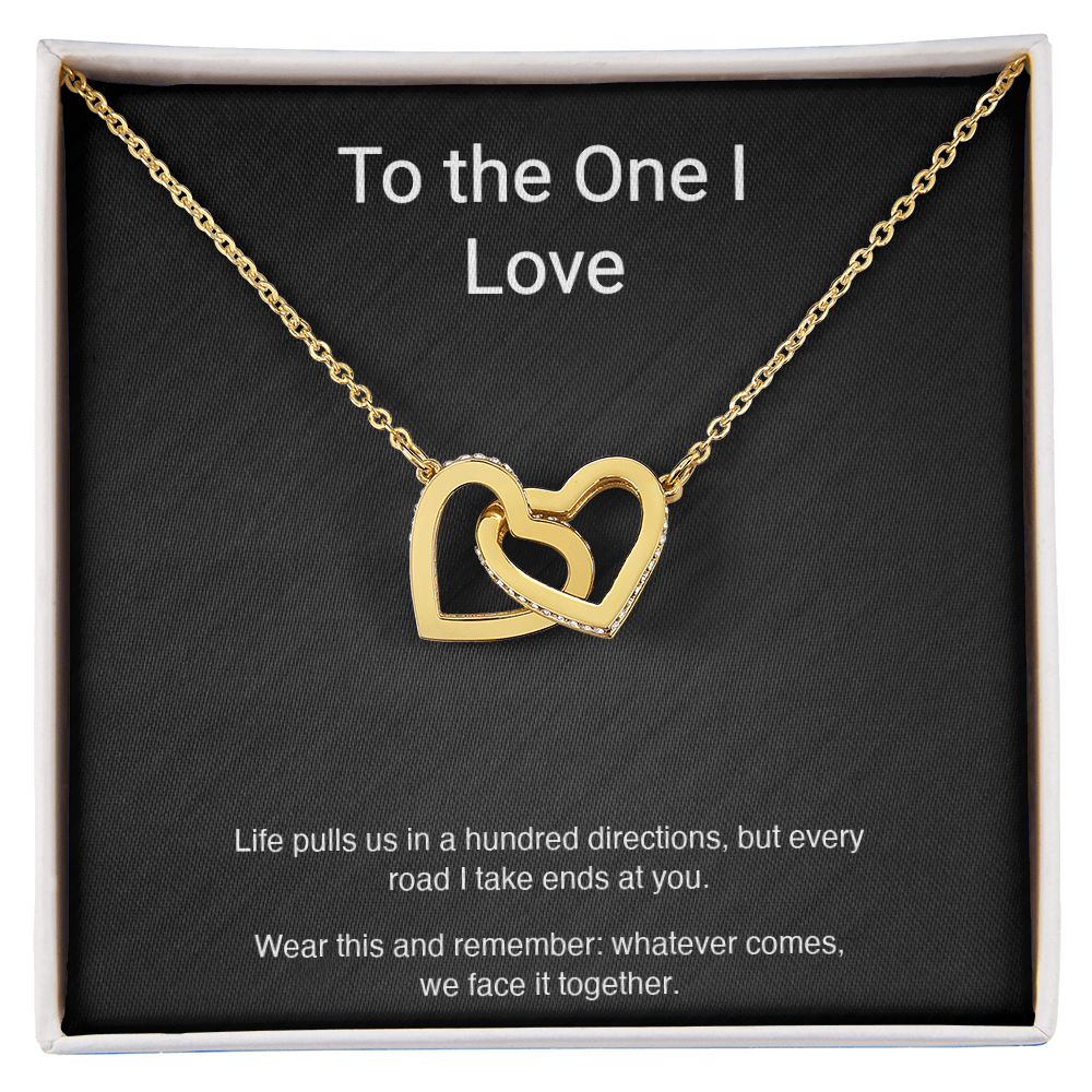 "Every Road Ends at You" — Interlocking Hearts Couples Necklace