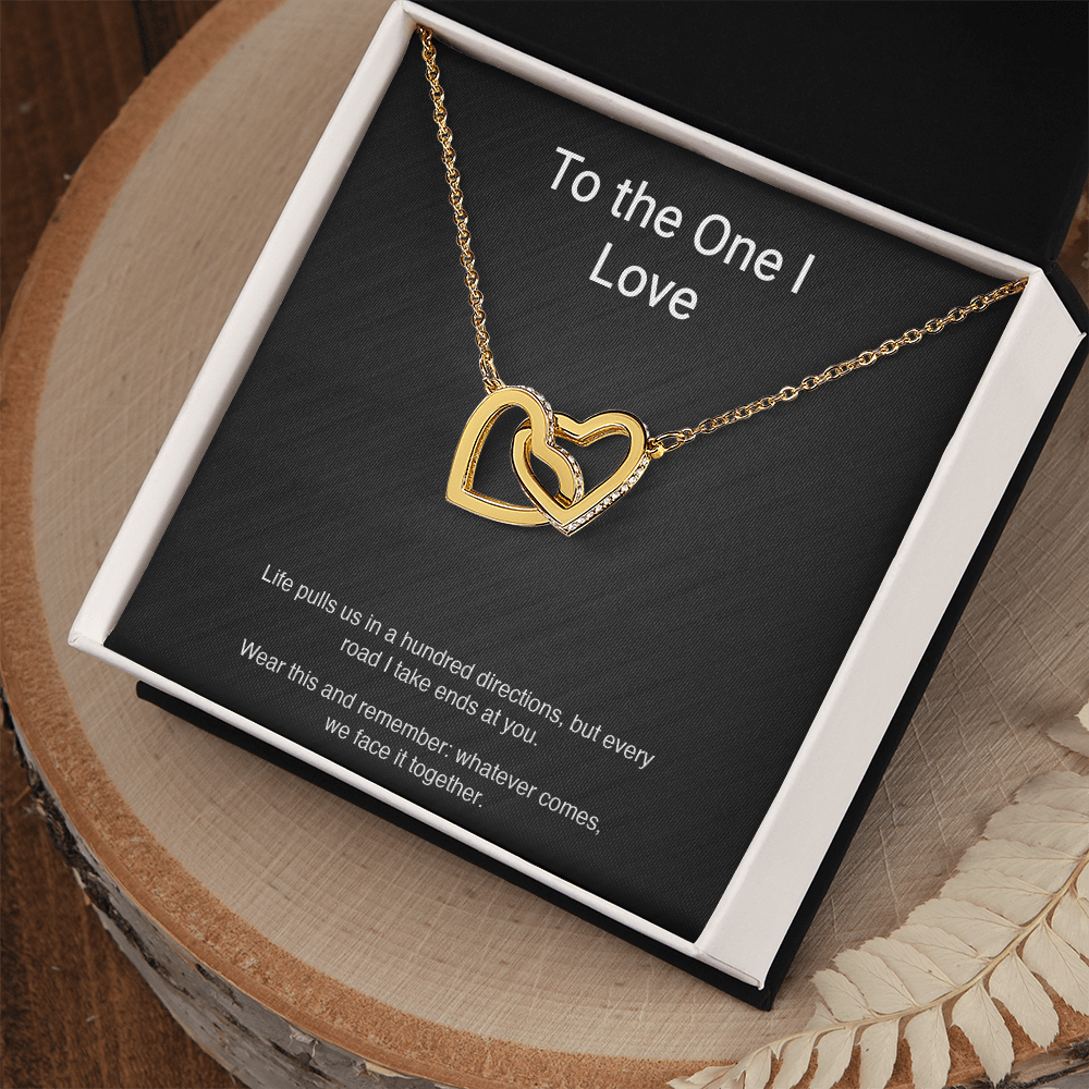 "Every Road Ends at You" — Interlocking Hearts Couples Necklace