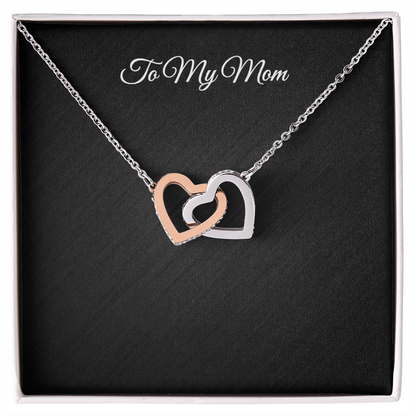 To My Mom Interlocking Hearts necklace with heartfelt message card in gift box