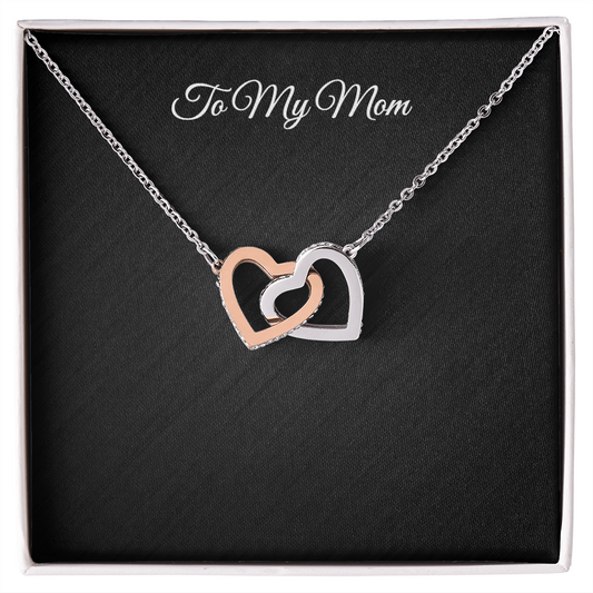 To My Mom Interlocking Hearts necklace with heartfelt message card in gift box