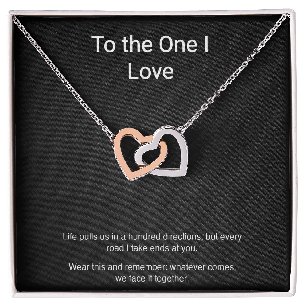 "Every Road Ends at You" — Interlocking Hearts Couples Necklace