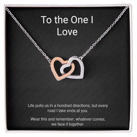 "Every Road Ends at You" — Interlocking Hearts Couples Necklace