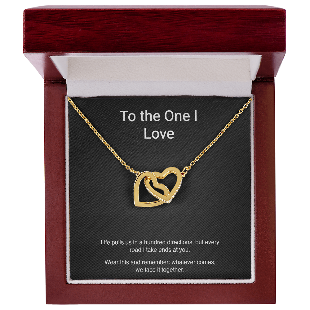 "Every Road Ends at You" — Interlocking Hearts Couples Necklace
