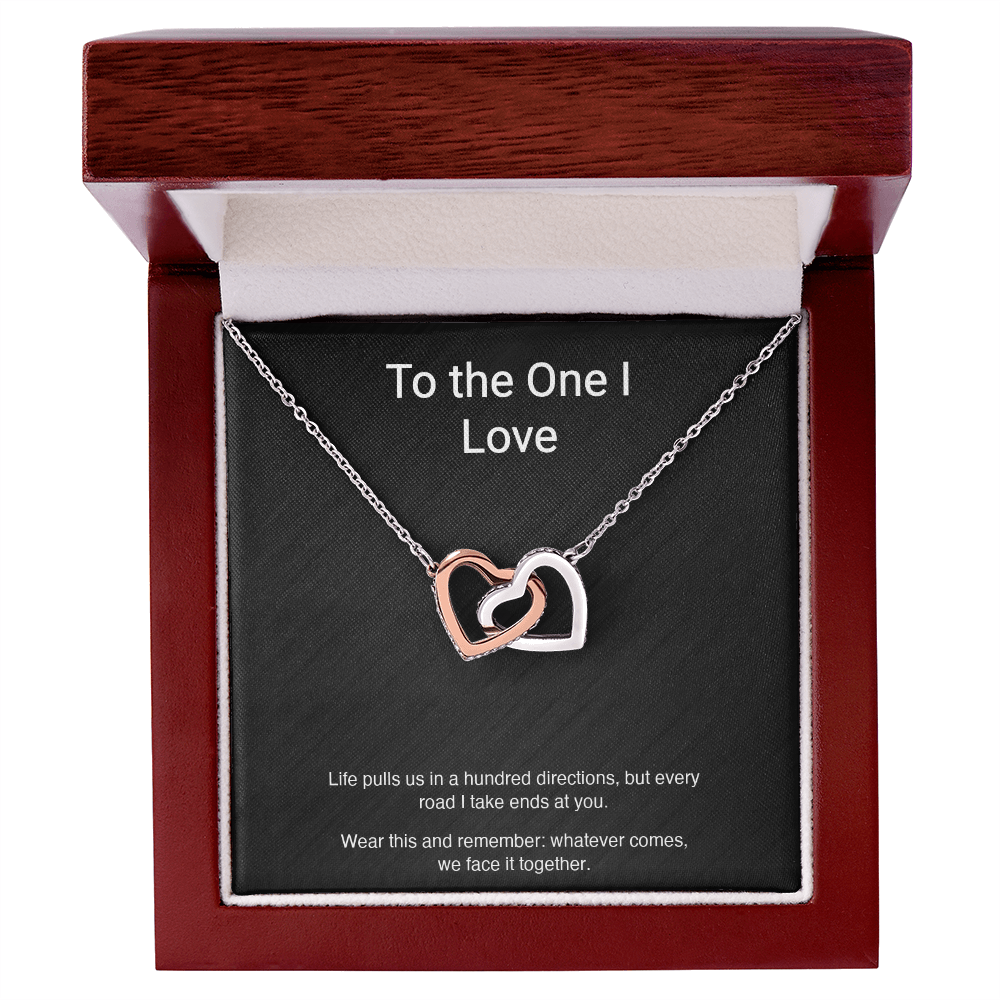 "Every Road Ends at You" — Interlocking Hearts Couples Necklace