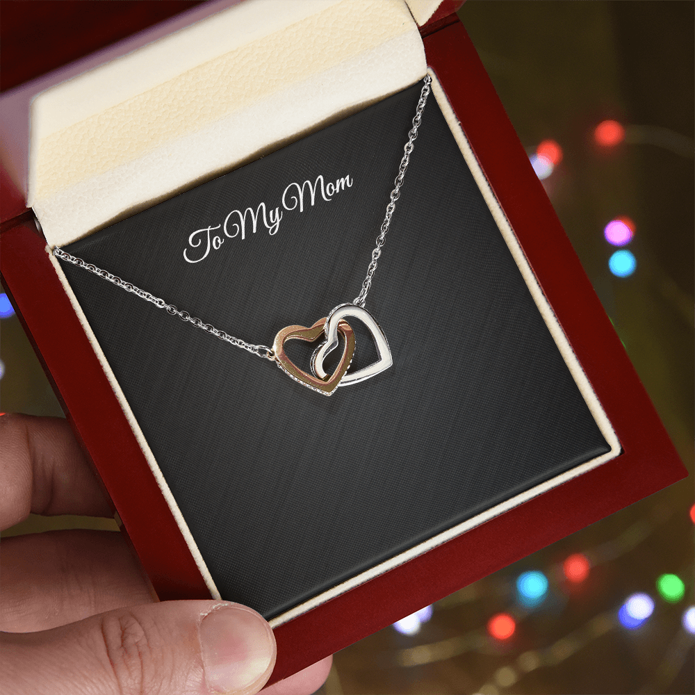 To My Mom Interlocking Hearts necklace — gift presentation view