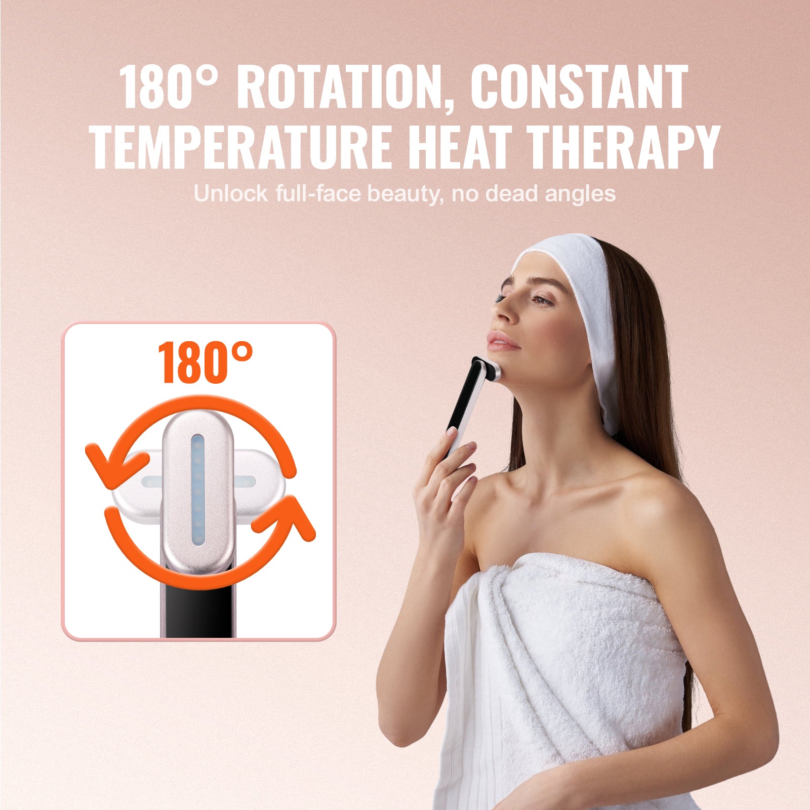 180 degree rotating head reaches face and neck contours